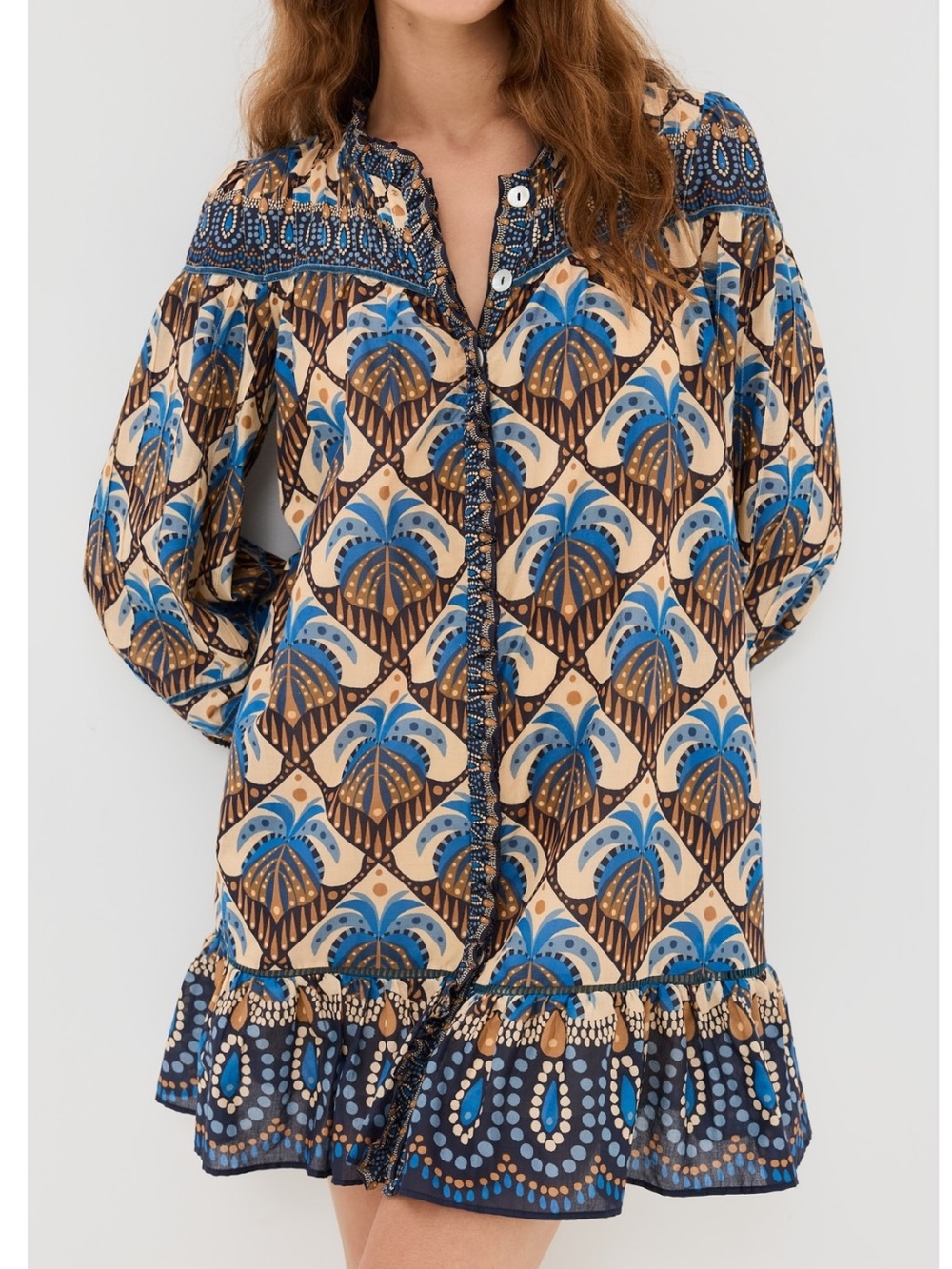 Farm Rio Cocopalm Beige Mini Dress